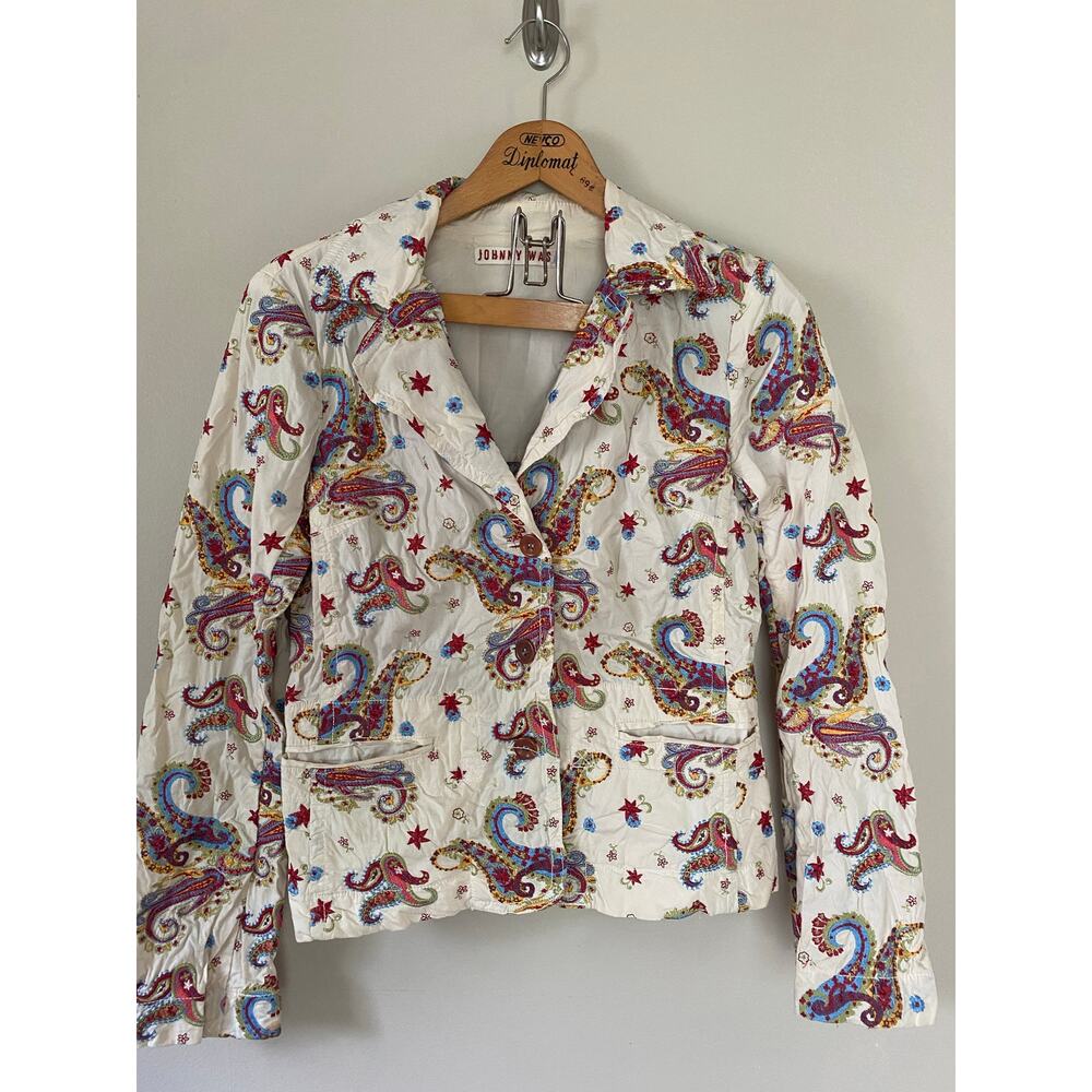 Johnny Was Ivory Embroidered Paisley Blazer Size M